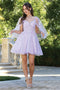 Adora 1053 presents an A-line Dress with Butterfly Applique Short Cape