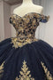 Off Shoulder Applique Glitter Ball Gown by Ladivine 15705