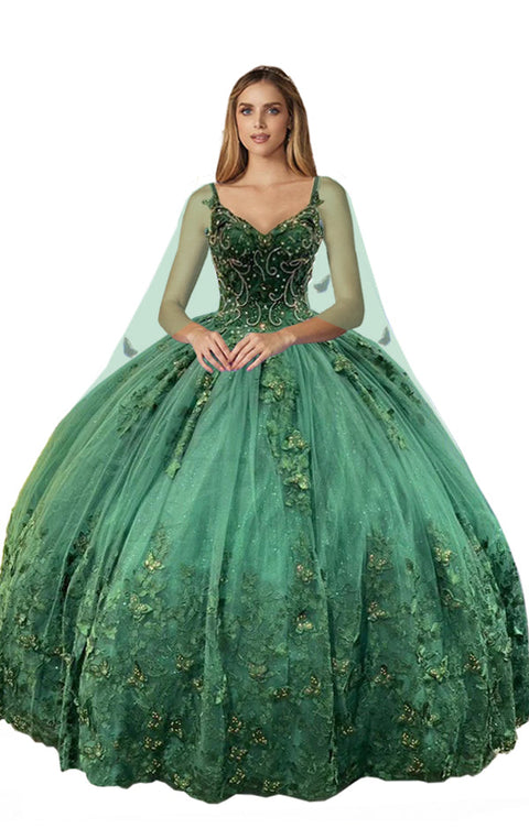 Sleeveless Long Quinceanera Dress With Cape