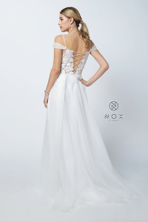 Long Tulle Prom Dress with Off Shoulder Flounce_S265 by Nox Anabel