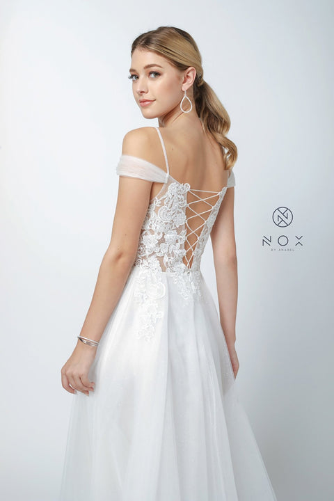 Long Tulle Prom Dress with Off Shoulder Flounce_S265 by Nox Anabel