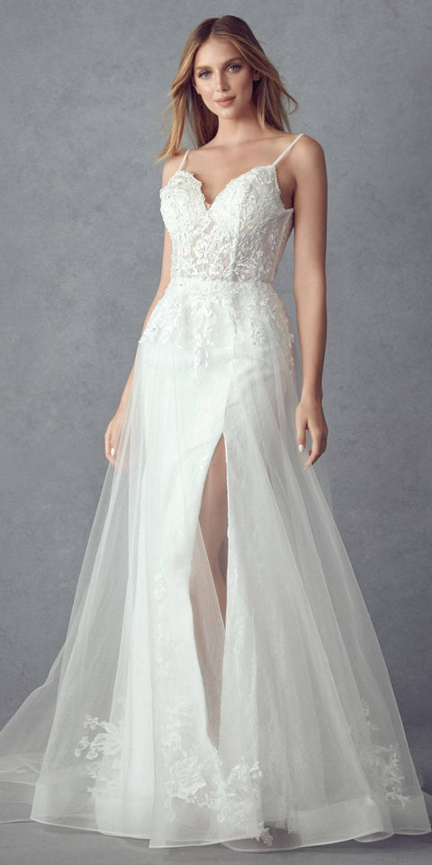 Stunning A-Line Lace/Tulle Wedding Gown Front Slit by Juliet 249