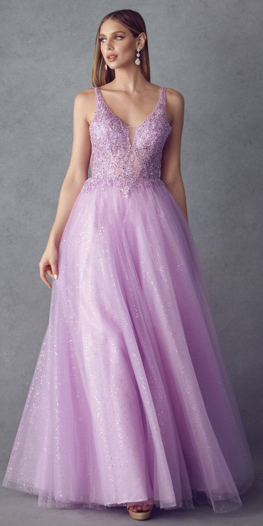 Long A-Line Glitter Tulle Prom Dress By Juliet 257– sheerdreamz