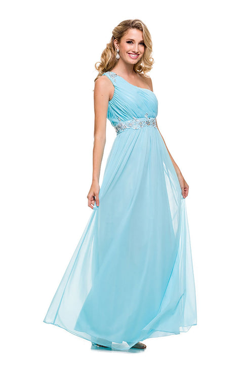 Embroider Rhinestone Flowers on Waistband and One Shoulder Long Dress _2688 By Nox Anabel