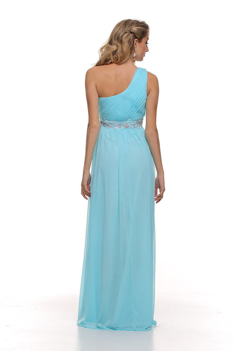 Embroider Rhinestone Flowers on Waistband and One Shoulder Long Dress _2688 By Nox Anabel