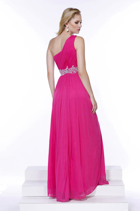 Embroider Rhinestone Flowers on Waistband and One Shoulder Long Dress _2688 By Nox Anabel