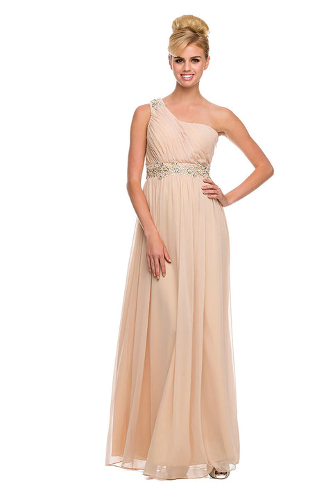 Embroider Rhinestone Flowers on Waistband and One Shoulder Long Dress _2688 By Nox Anabel