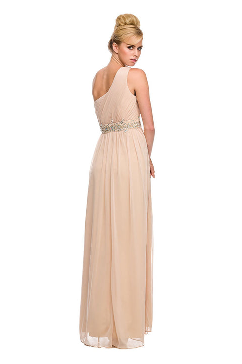 Embroider Rhinestone Flowers on Waistband and One Shoulder Long Dress _2688 By Nox Anabel