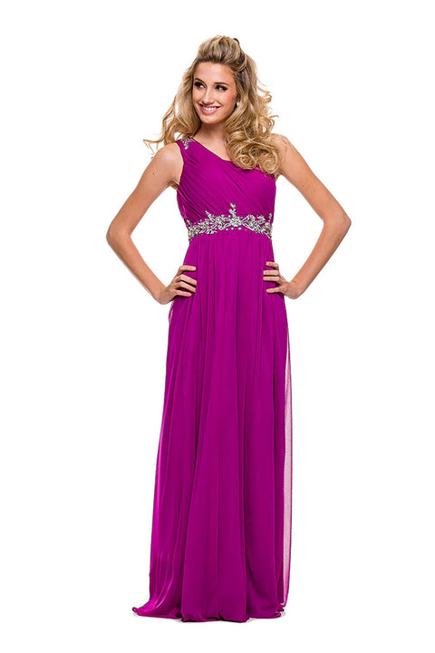 Embroider Rhinestone Flowers on Waistband and One Shoulder Long Dress _2688 By Nox Anabel