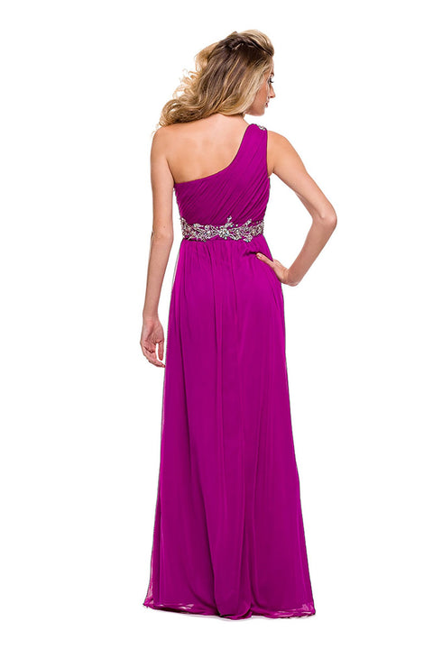 Embroider Rhinestone Flowers on Waistband and One Shoulder Long Dress _2688 By Nox Anabel