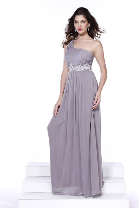 Embroider Rhinestone Flowers on Waistband and One Shoulder Long Dress _2688 By Nox Anabel
