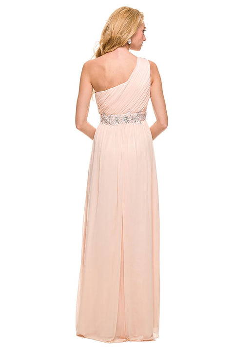 Embroider Rhinestone Flowers on Waistband and One Shoulder Long Dress _2688 By Nox Anabel