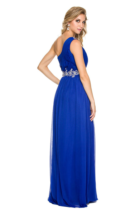 Embroider Rhinestone Flowers on Waistband and One Shoulder Long Dress _2688 By Nox Anabel
