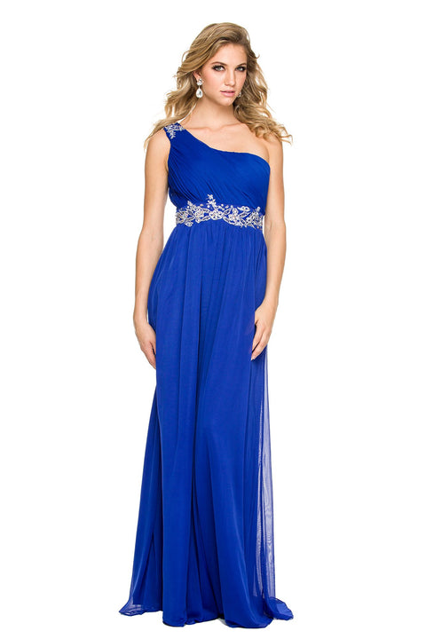 Embroider Rhinestone Flowers on Waistband and One Shoulder Long Dress _2688 By Nox Anabel