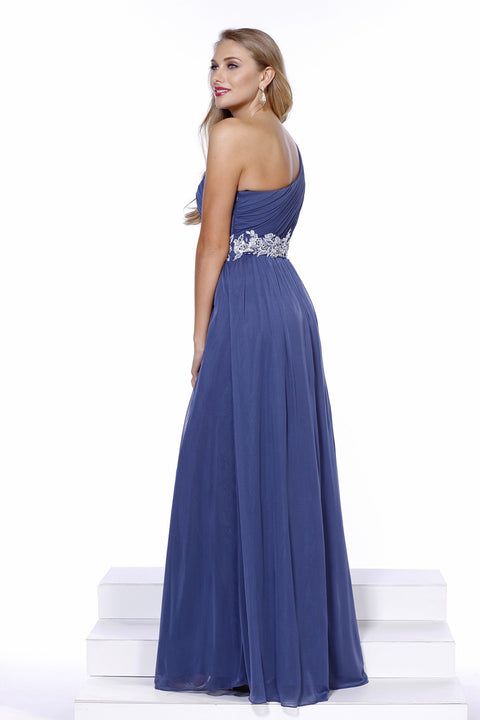 Embroider Rhinestone Flowers on Waistband and One Shoulder Long Dress _2688 By Nox Anabel