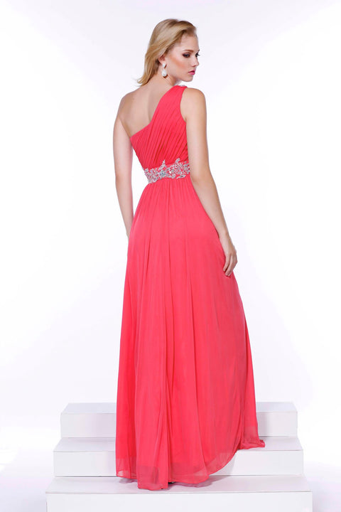 Embroider Rhinestone Flowers on Waistband and One Shoulder Long Dress _2688 By Nox Anabel