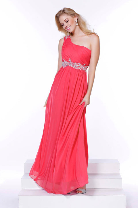 Embroider Rhinestone Flowers on Waistband and One Shoulder Long Dress _2688 By Nox Anabel