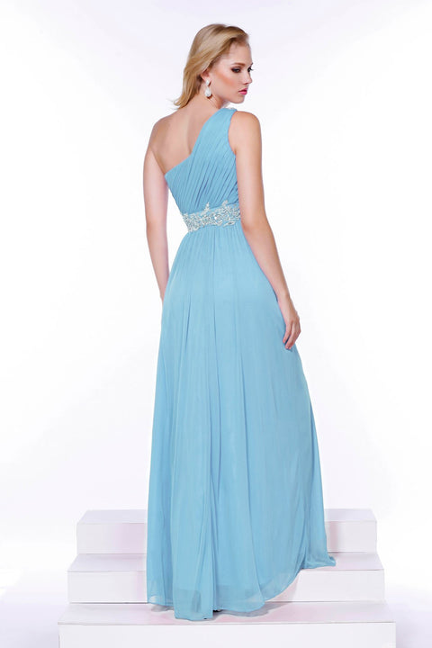 Embroider Rhinestone Flowers on Waistband and One Shoulder Long Dress _2688 By Nox Anabel