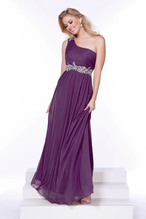 Embroider Rhinestone Flowers on Waistband and One Shoulder Long Dress _2688 By Nox Anabel