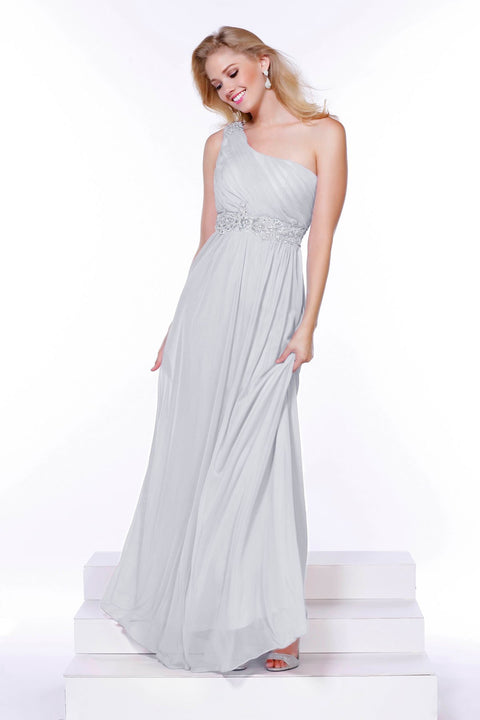 Embroider Rhinestone Flowers on Waistband and One Shoulder Long Dress _2688 By Nox Anabel