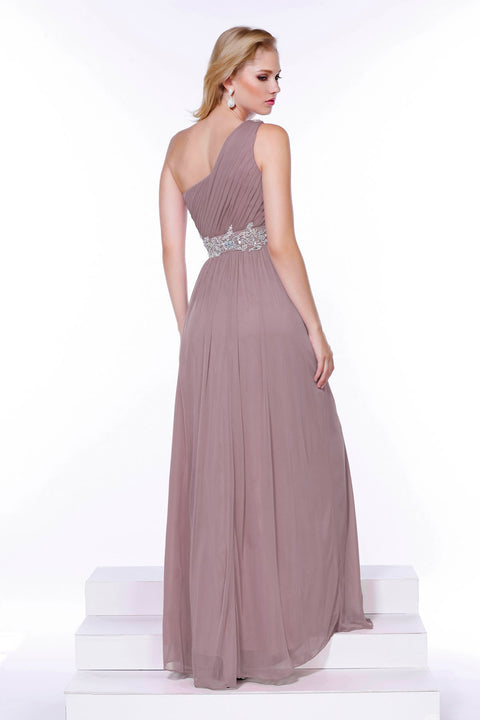 Embroider Rhinestone Flowers on Waistband and One Shoulder Long Dress _2688 By Nox Anabel