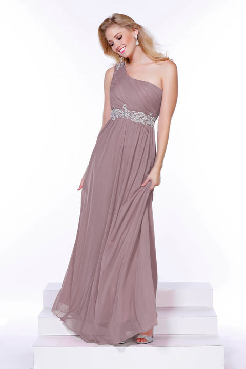 Embroider Rhinestone Flowers on Waistband and One Shoulder Long Dress _2688 By Nox Anabel