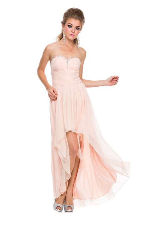 Pink Sweetheart Neckline Ruched with High-Low Chiffon Dress 2699 by Nox Anabel