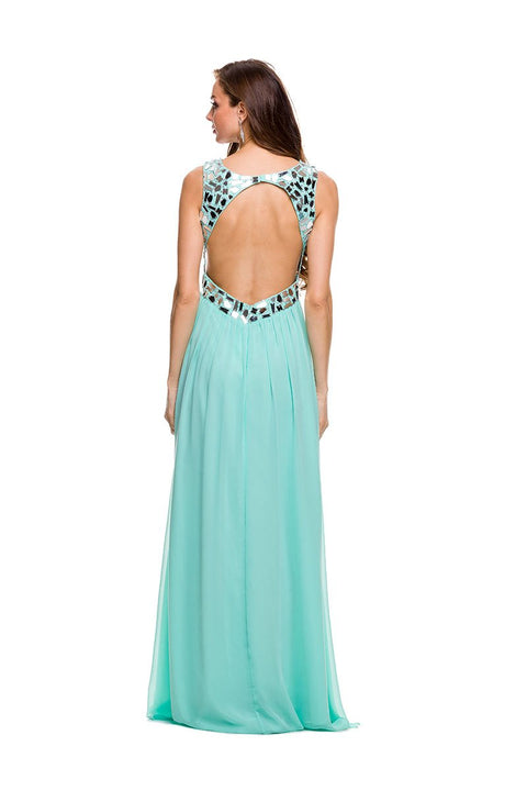 Mirror Work On Front Neckline Cut Glass Open Back Long Dress 2719 by Nox Anabel