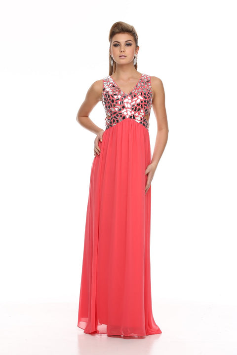 Mirror Work On Front Neckline Cut Glass Open Back Long Dress 2719 by Nox Anabel