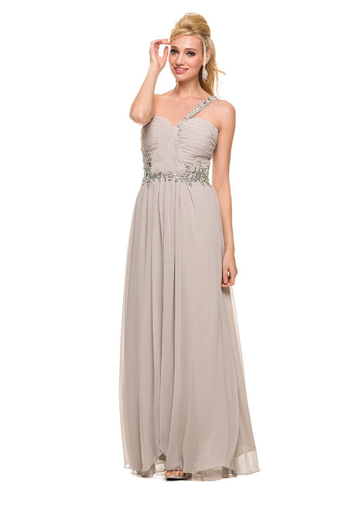 Chiffon Beaded Sweetheart Neck One Shoulder Long Dress 2731 by Nox Anabel