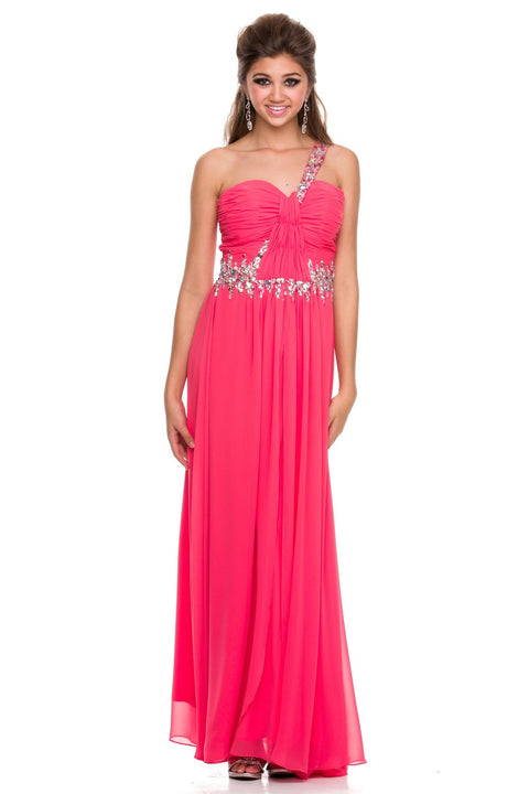 Chiffon Beaded Sweetheart Neck One Shoulder Long Dress 2731 by Nox Anabel