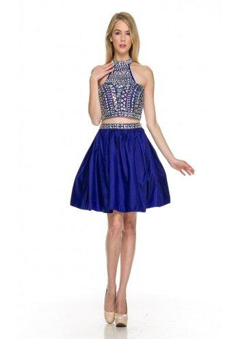 Racer Neck Jewel Embellished Bodice, Two Piece Short Dress_ 6053 By Nox Anabel