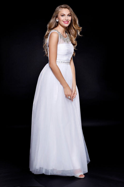 A-Line Beaded Keyhole Back Formal Tulle Dress by Nox Anabel