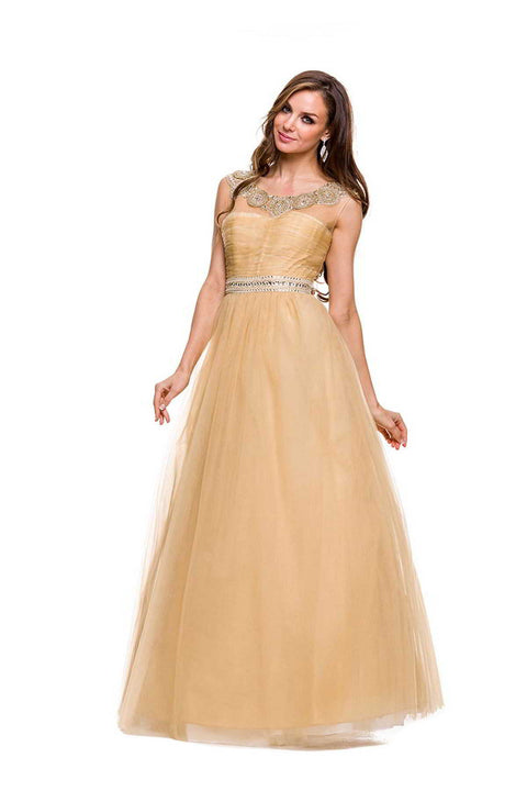 A-Line Beaded Keyhole Back Formal Tulle Dress by Nox Anabel