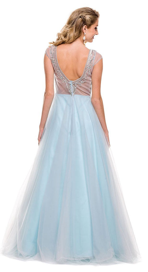 A-Line Scoop Beaded Neckline Cap Sleeves Tulle Long Dress 3131 by Nox Anabel