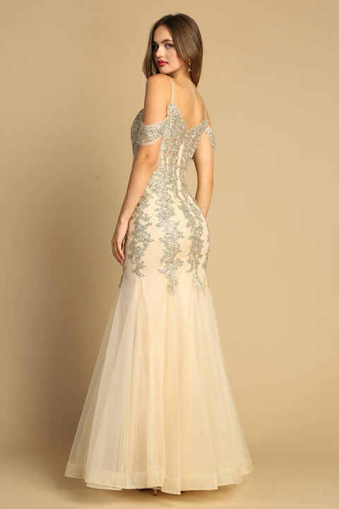 Adora 3156: Mermaid Dress with Applique Detailing and Cold Shoulder Design