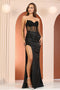 Adora 3157: Fitted Strapless Gown with Sheer Corset and Slit