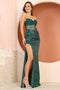 Adora 3157: Fitted Strapless Gown with Sheer Corset and Slit