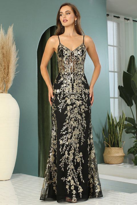 Adora 3158: Fitted V-Neck Gown with Glitter Applique