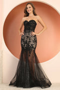 Adora 3164's Sheer Mermaid Dress with Applique and Sweetheart Neckline