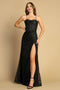 Adora 3169's Fitted Gown with Glittery Cowl Neck, Corset, and Slit