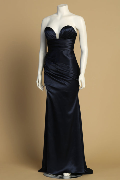 Adora 3177's Strapless Gown with Pleated Satin Fabric and Slit