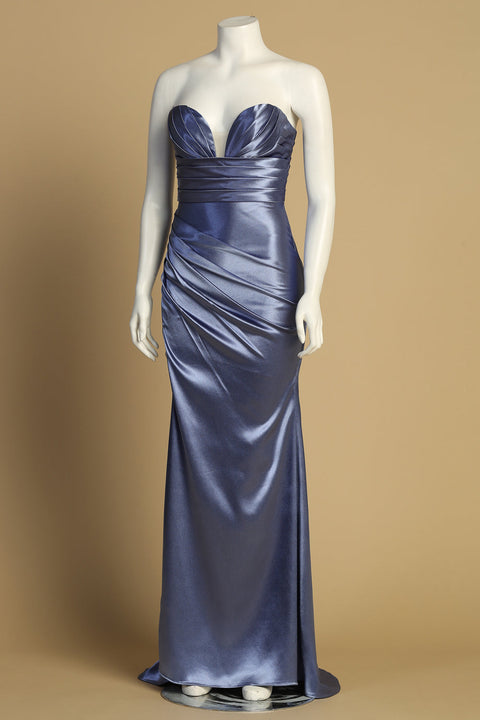 Adora 3177's Strapless Gown with Pleated Satin Fabric and Slit