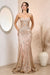 Adora 3185 presents a Strapless Mermaid Dress with Glittery Corset Print