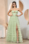 Adora 3204: Tiered A-line Dress with Slit and Strapless Long Design