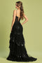 Adora 3219's Deep V-Neck Applique Tiered Slit Gown with a Fitted Silhouette