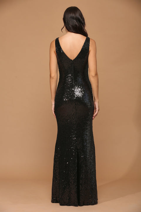Formal Long Sleeveless Sequins Fitted Dress