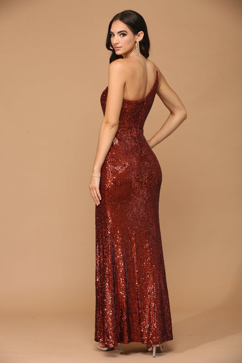 One Shoulder Long Formal Fitted Prom Dress