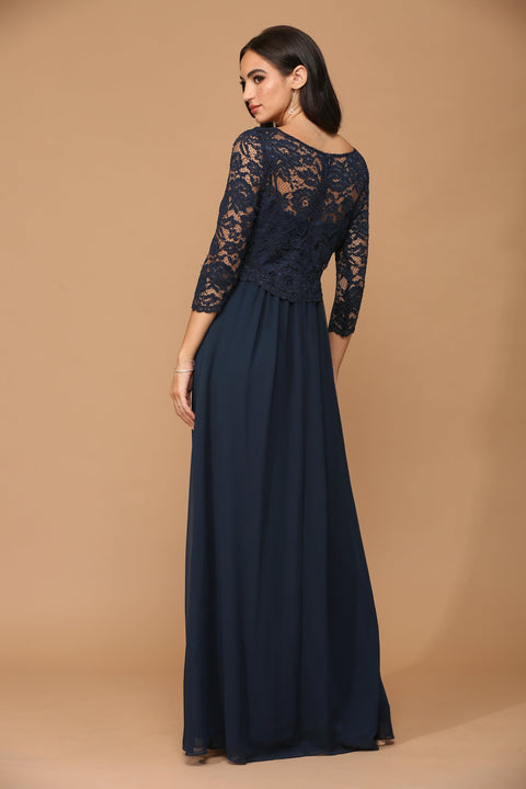 Mother of the Bride Chiffon Dress with Long 3/4 Sleeve