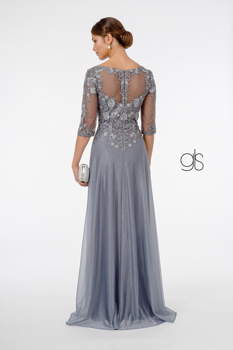 Elizabeth K GL1825 3/4 Sleeve Embroidered Bodice Chiffon Mother of the Bride and Groom.